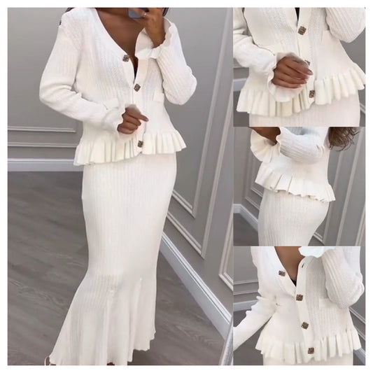 🔥👚👖Strick-Zweiteiler: Figurbetontes Top & Fishtail-Bodycon-Rock